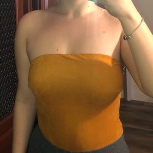 Orange Velvet Strapless Bodysuit